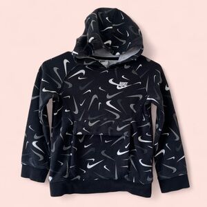 Boys XS Size 4/5 Nike Hoodie Black White Grey Athletic Pullover Swoosh Print